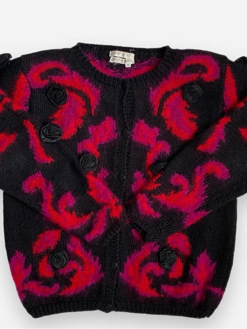 Vintage black 3D floral hand knit cardigan